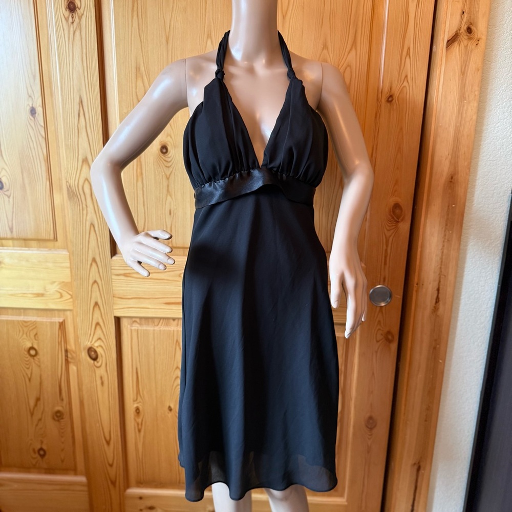 Allyn Paige New York Y2K  Black Halter Dress 5/6 Whimsigoth Babydoll Satin Tie